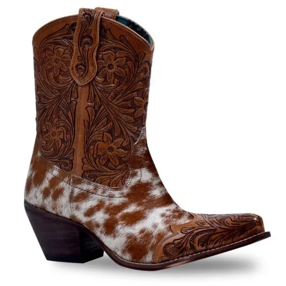 MYRA BAG Kelsey Short Cowboy Boots Brown Hair On Hide 6-11 NWT - Picture 1 of 12